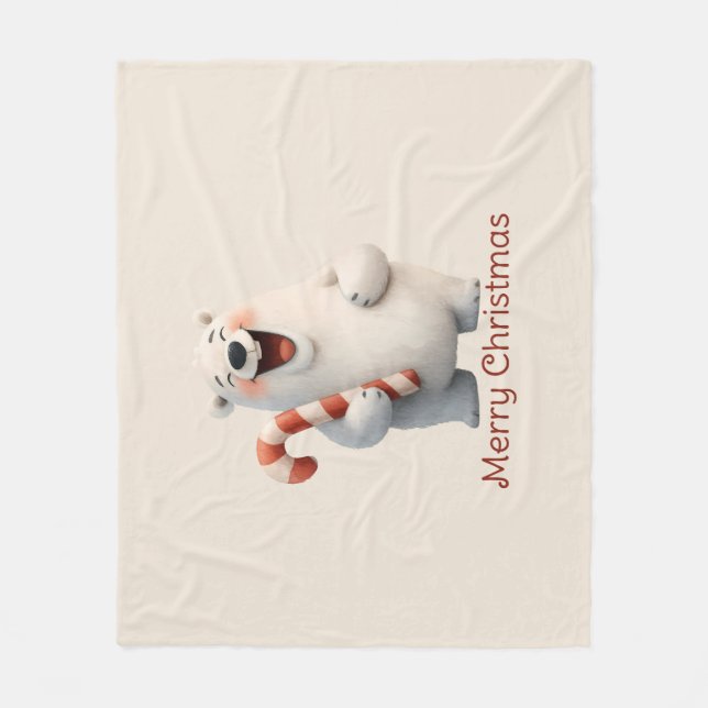 Merry Christmas Cute Polar Bear Design Fleece Blanket (Front)