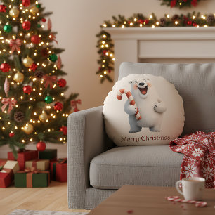 Merry Christmas Cute Polar Bear Design Round Cushion