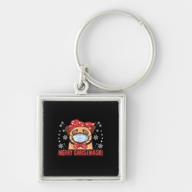 Merry Christmas Cute Pug Dog Breed Furry Key Ring (Front)