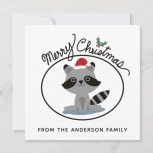 Merry Christmas Cute Raccoon Personalized Name Holiday Card
