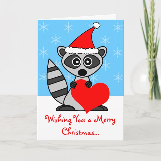 Merry Christmas Cute Racoon Greeting Card (Front)