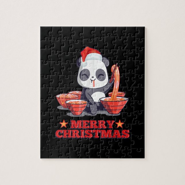 Merry Christmas Cute Ramen Panda Japanese Noodles Jigsaw Puzzle (Vertical)