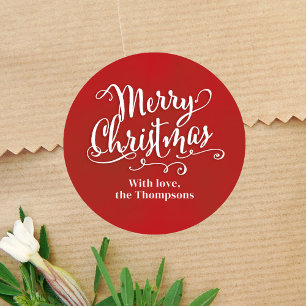 Merry Christmas Cute Red Script Custom Classic Round Sticker