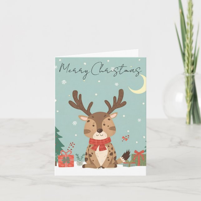 Merry Christmas Cute Reindeer Christmas Card (Front)