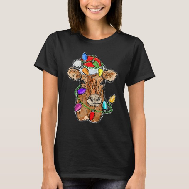 Merry Christmas Cute Reindeer Fairy Lights Happy X T-Shirt (Front)