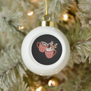 Merry Christmas Cute Reindeer Family Xmas Coffee Ceramic Ball Christmas Ornament