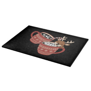 Merry Christmas Cute Reindeer Family Xmas Coffee Cutting Board