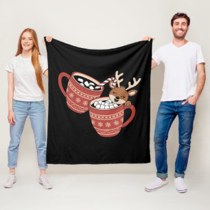 Merry Christmas Cute Reindeer Family Xmas Coffee Fleece Blanket