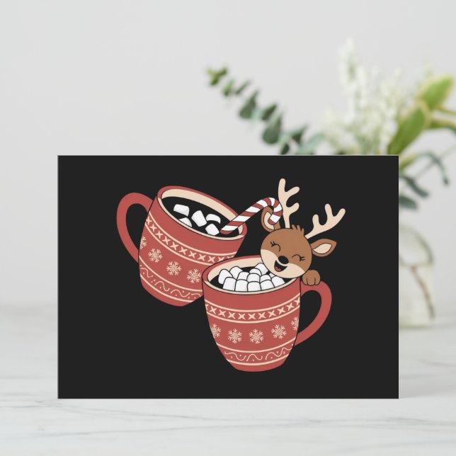 Merry Christmas Cute Reindeer Family Xmas Coffee  Holiday Card (Standing Front)