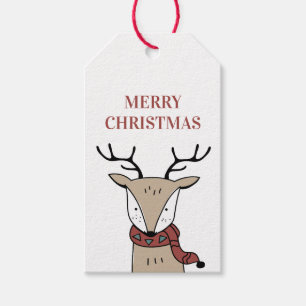 Merry Christmas. Cute reindeer. Funny animal Gift Tags