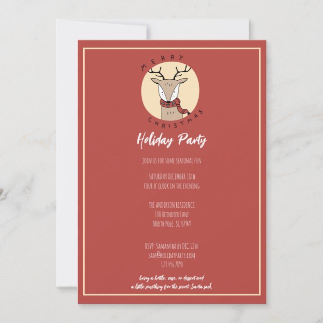 Merry Christmas Cute Reindeer Holiday Party Card (Front)