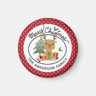 Merry Christmas Cute Reindeer Personalized Name Magnet