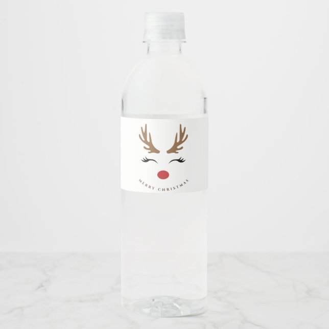Merry Christmas Cute Reindeer  Water Bottle Label (Front)