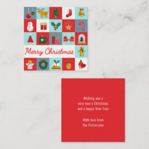 Merry Christmas Cute Retro Winter Christmas Icons Card