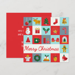 Merry Christmas Cute Retro Winter Christmas Icons Card