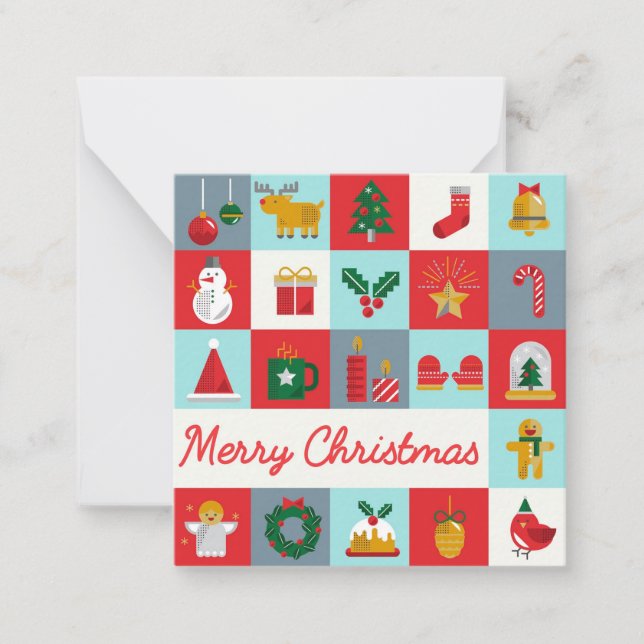 Merry Christmas Cute Retro Winter Christmas Icons Card (Front)