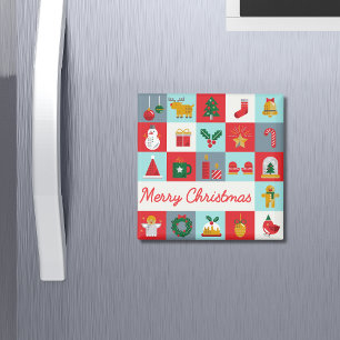 Merry Christmas Cute Retro Winter Christmas Icons Magnet