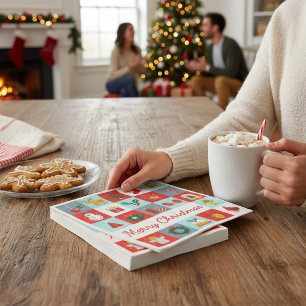 Merry Christmas Cute Retro Winter Christmas Icons Napkin