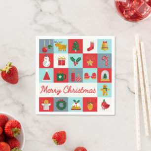 Merry Christmas Cute Retro Winter Christmas Icons Napkin