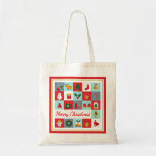Merry Christmas Cute Retro Winter Christmas Icons Tote Bag