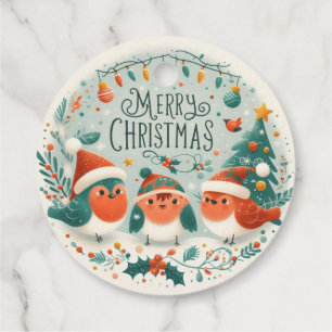 Merry Christmas Cute Robins Favour Tags
