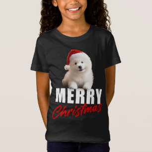 Merry Christmas Cute Samoyed Puppy with Santa Hat  T-Shirt