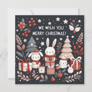 Merry Christmas cute Santa bunnies Holiday Card
