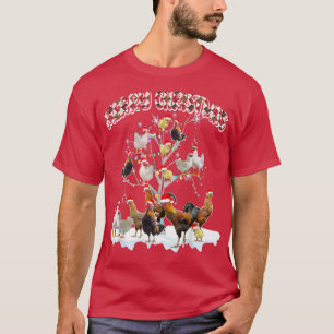 Merry Christmas Cute Santa Chickens Xmas Tree Ligh T-Shirt