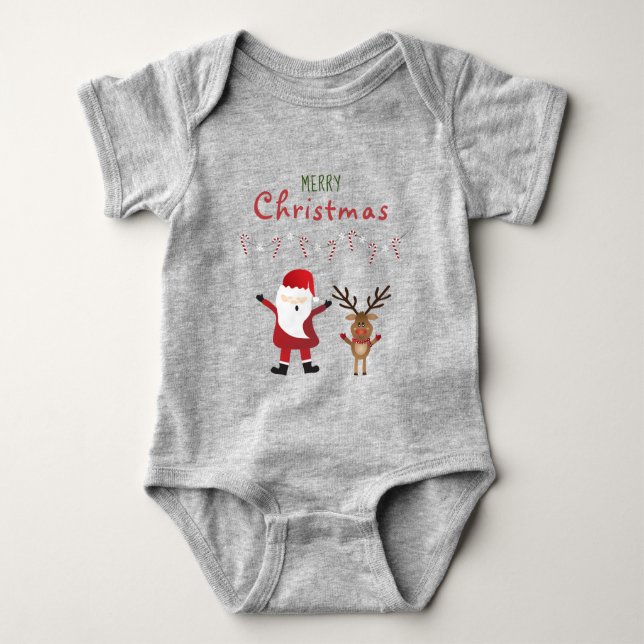 Merry Christmas Cute Santa Claus Reindeer Baby Bodysuit (Front)