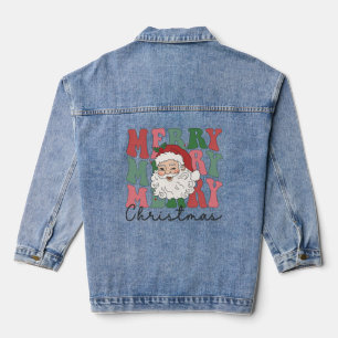 Merry Christmas Cute Santa Claus Retro Groovy Xmas Denim Jacket