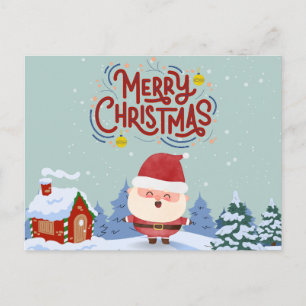 Merry Christmas Cute Santa l Traditional snow Postcard