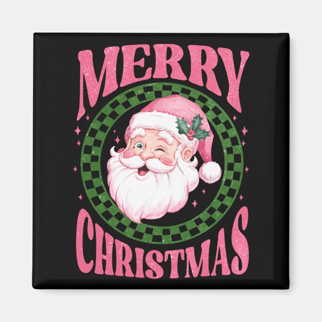 Merry Christmas Cute Santa Nk Retro Glitter  Magnet (Front)