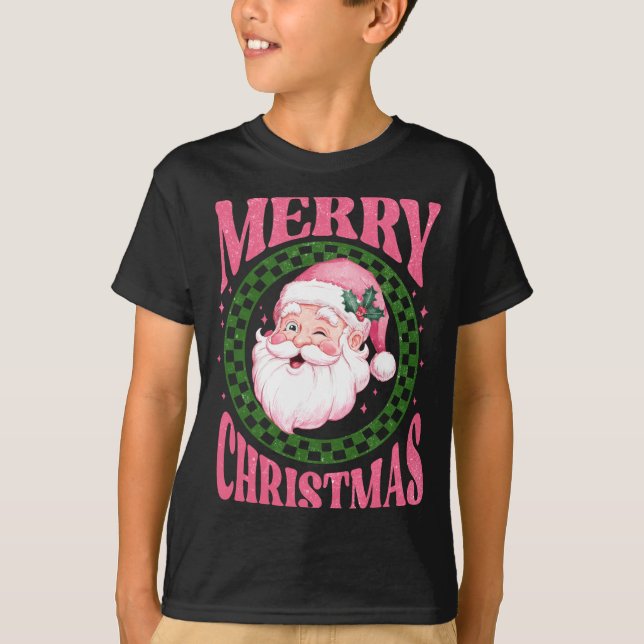 Merry Christmas Cute Santa Nk Retro Glitter  T-Shirt (Front)