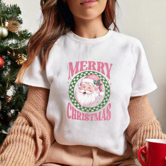 Merry Christmas cute Santa Pink retro glitter T-Shirt