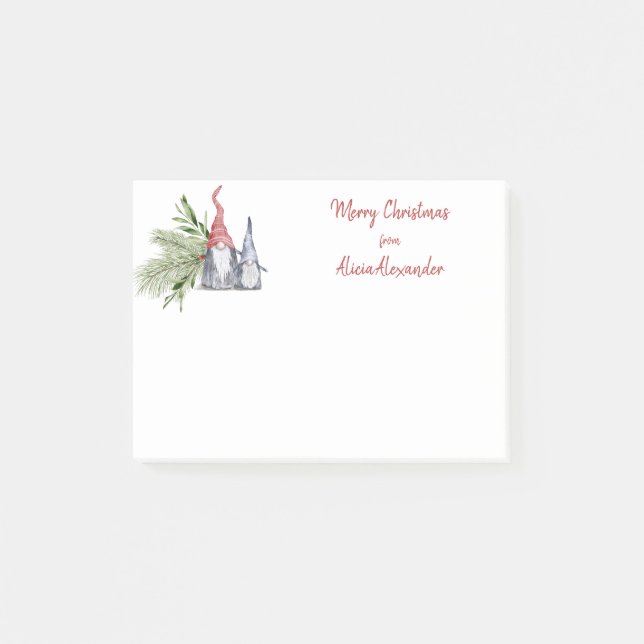 Merry Christmas Cute Scandinavian Gnomes Sticky Post-it Notes (Front)