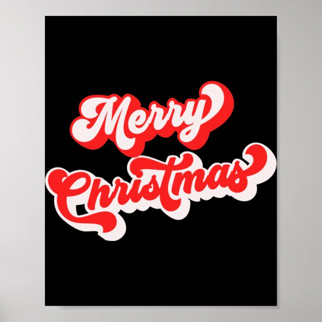 Merry Christmas Cute Simple Retro Calligraphy Red  Poster (Front)