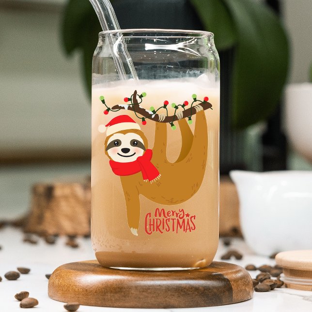 Merry Christmas Cute Sloth Festive Holidays Can Glass (Creator Uploaded)