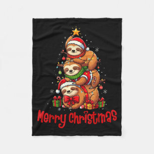 Merry Christmas Cute Sloth Santa Hat Slothmas Anim Fleece Blanket