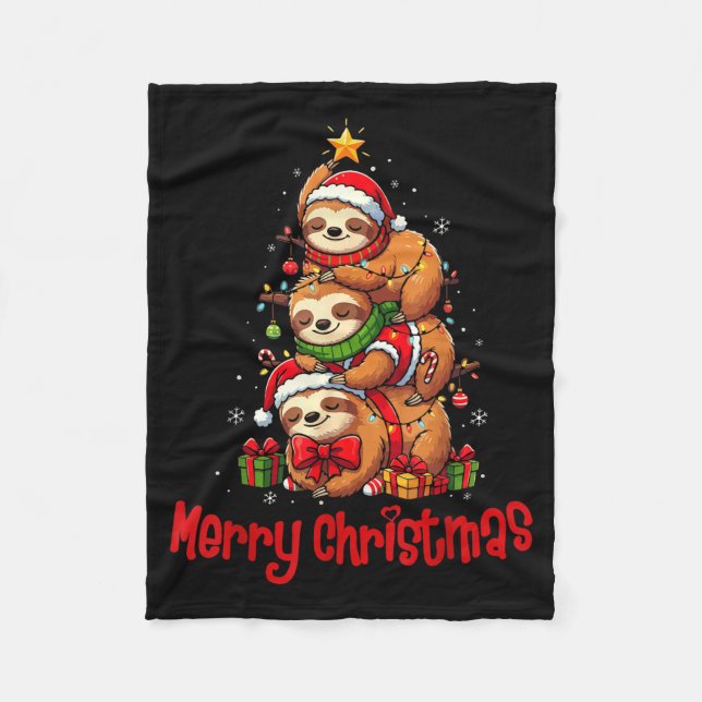 Merry Christmas Cute Sloth Santa Hat Slothmas Anim Fleece Blanket (Front)