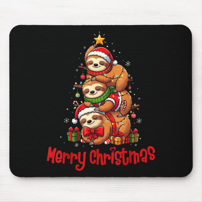 Merry Christmas Cute Sloth Santa Hat Slothmas Anim Mouse Pad (Front)