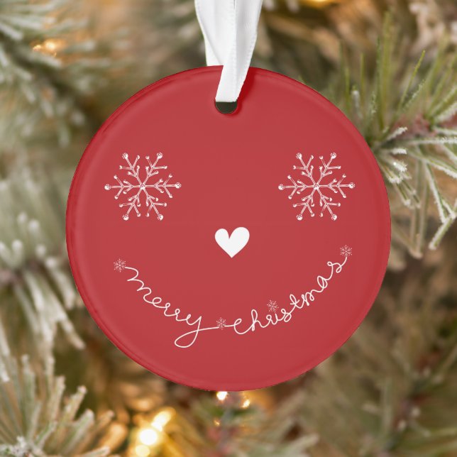 Merry Christmas Cute Smiling Face Holiday Photo Ornament (Tree)