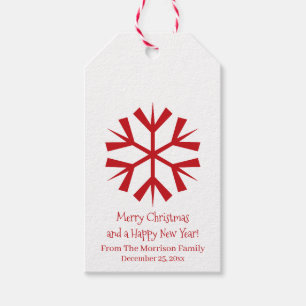 Merry Christmas cute snowflake custom red text Gift Tags