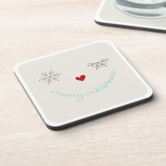 Merry Christmas Cute Snowflake Funny Face Holiday Coaster (Left Side)
