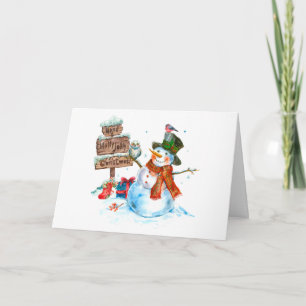 Merry Christmas Cute Snowman and Birds Card