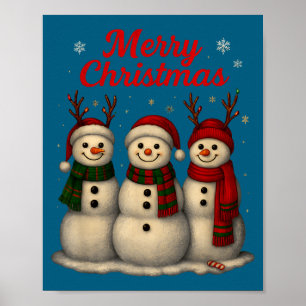 Merry Christmas Cute Snowman Design Poster