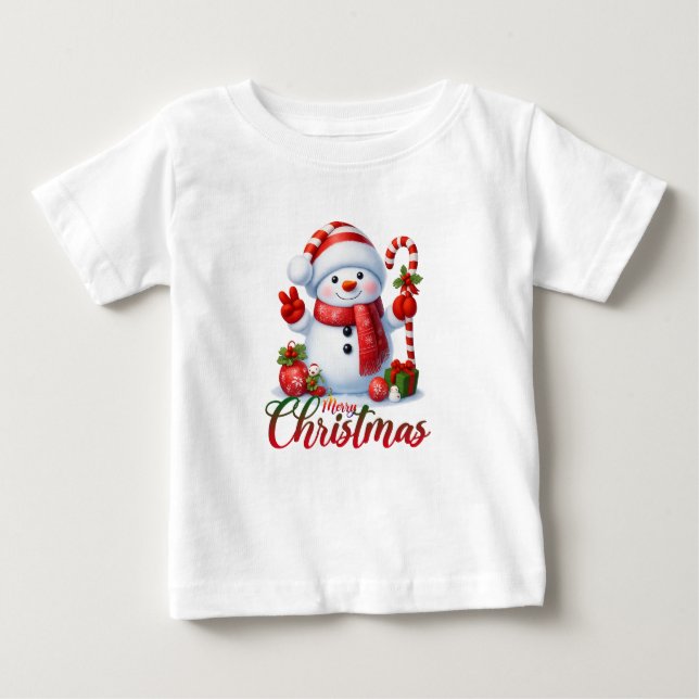 Merry Christmas Cute Snowman Illustration Tee (Front)