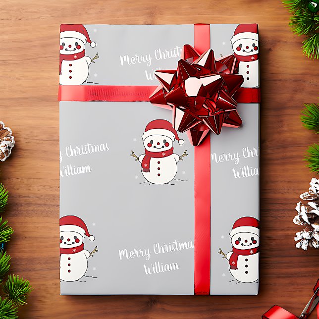 Merry Christmas Cute Snowman Pattern Vintage Wrapping Paper (Creator Uploaded)