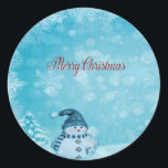 Merry Christmas,Cute Snowman Pine Tree Classic Round Sticker<br><div class="desc">Cute snowman with santa hat.</div>