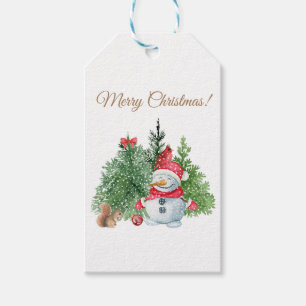 Merry Christmas Cute Snowman, Squirrel, Cardinal   Gift Tags