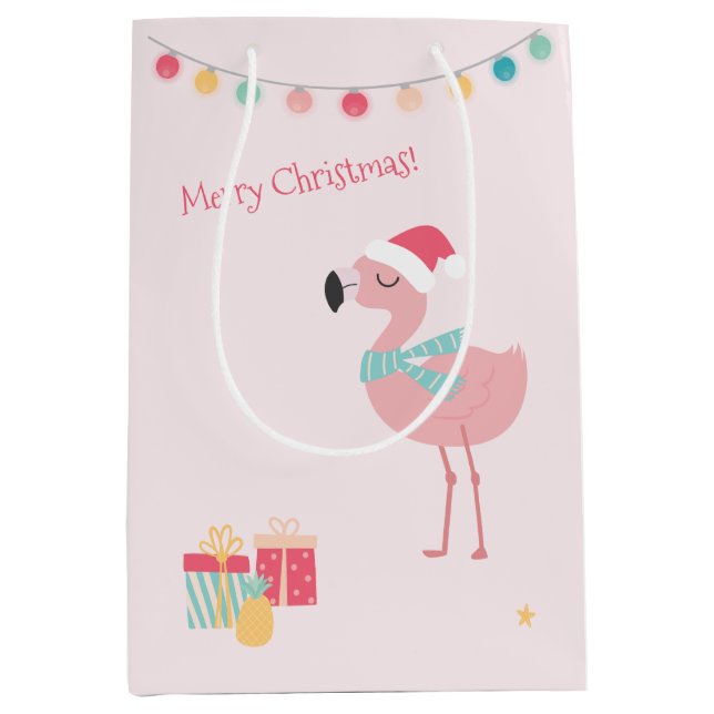 Merry Christmas! Cute Tropical Santa Flamingo  Medium Gift Bag (Front)
